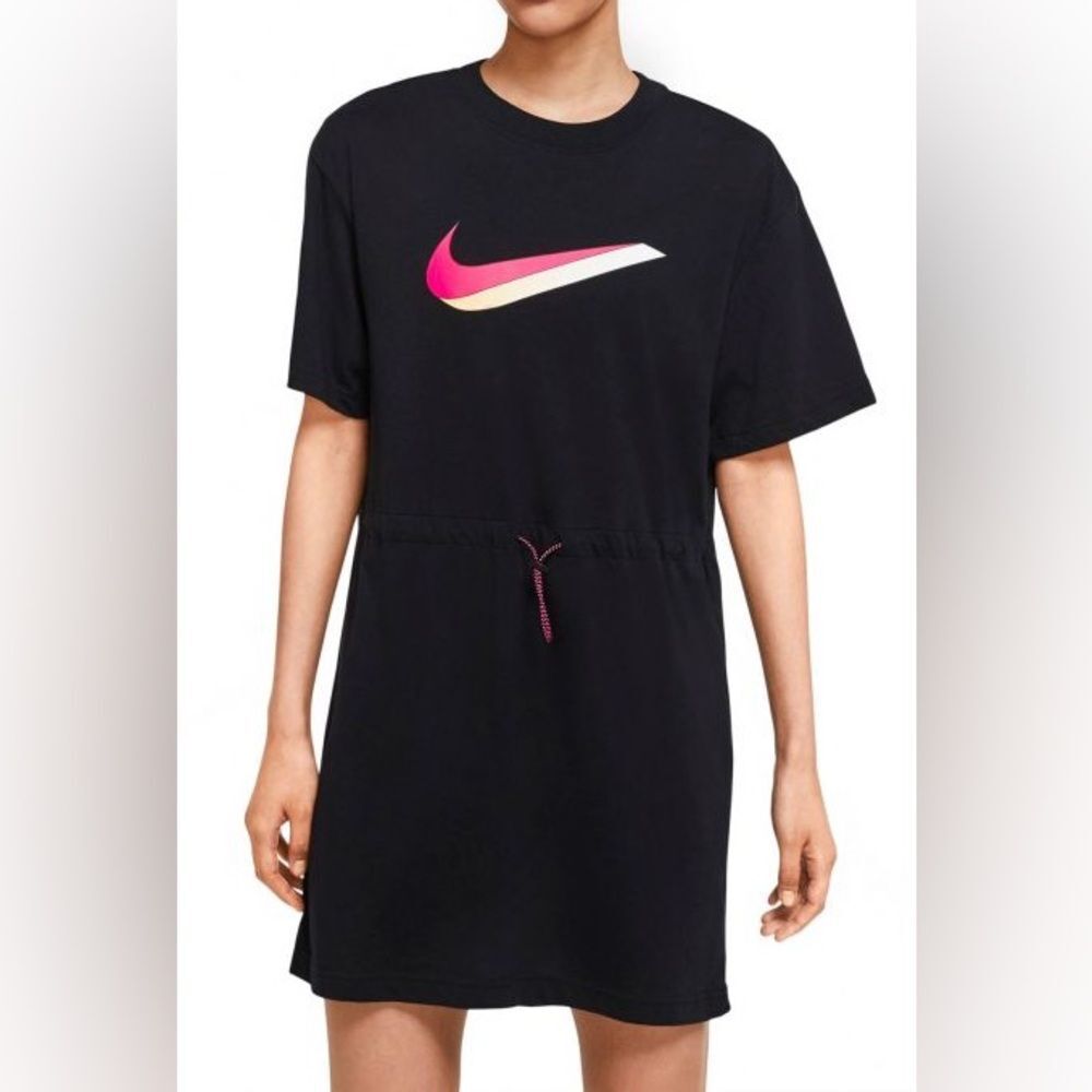 Nike Icon Clash T-Shirt Dress Black Drawstring Waist Crewneck Sportswear Sz 2X